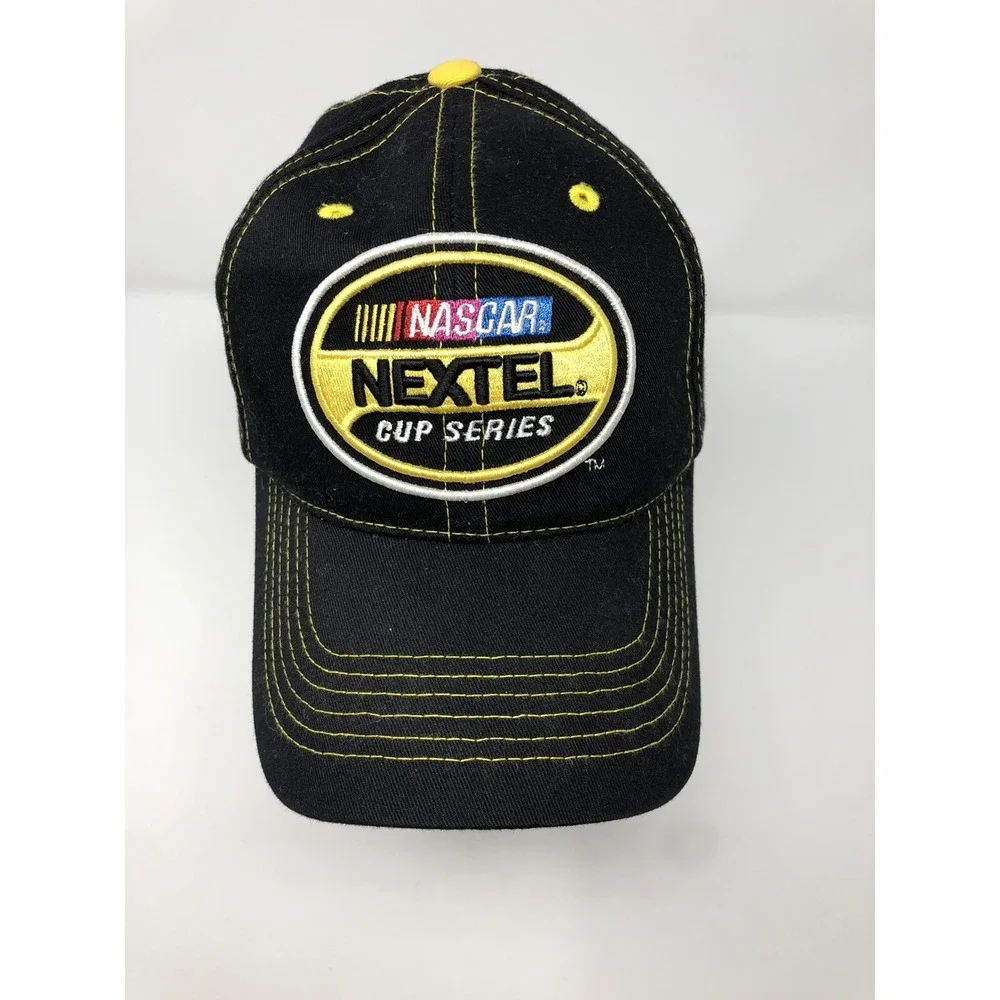 Vtg NASCAR Nextel Cup Series Strapback‎ Adjustable Baseball Cap Hat Black Yellow